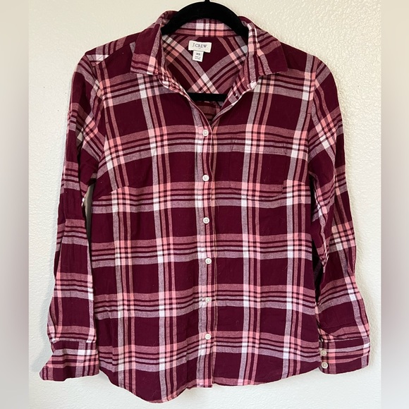 Women’s J. Crew flannel, burgundy, pink, xs - Picture 1 of 4